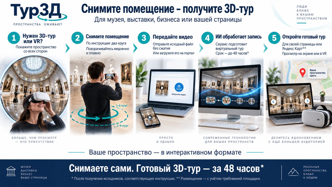 Как это работает: снимите помещение — получите 3D-тур за 48 часов, 5 шагов
